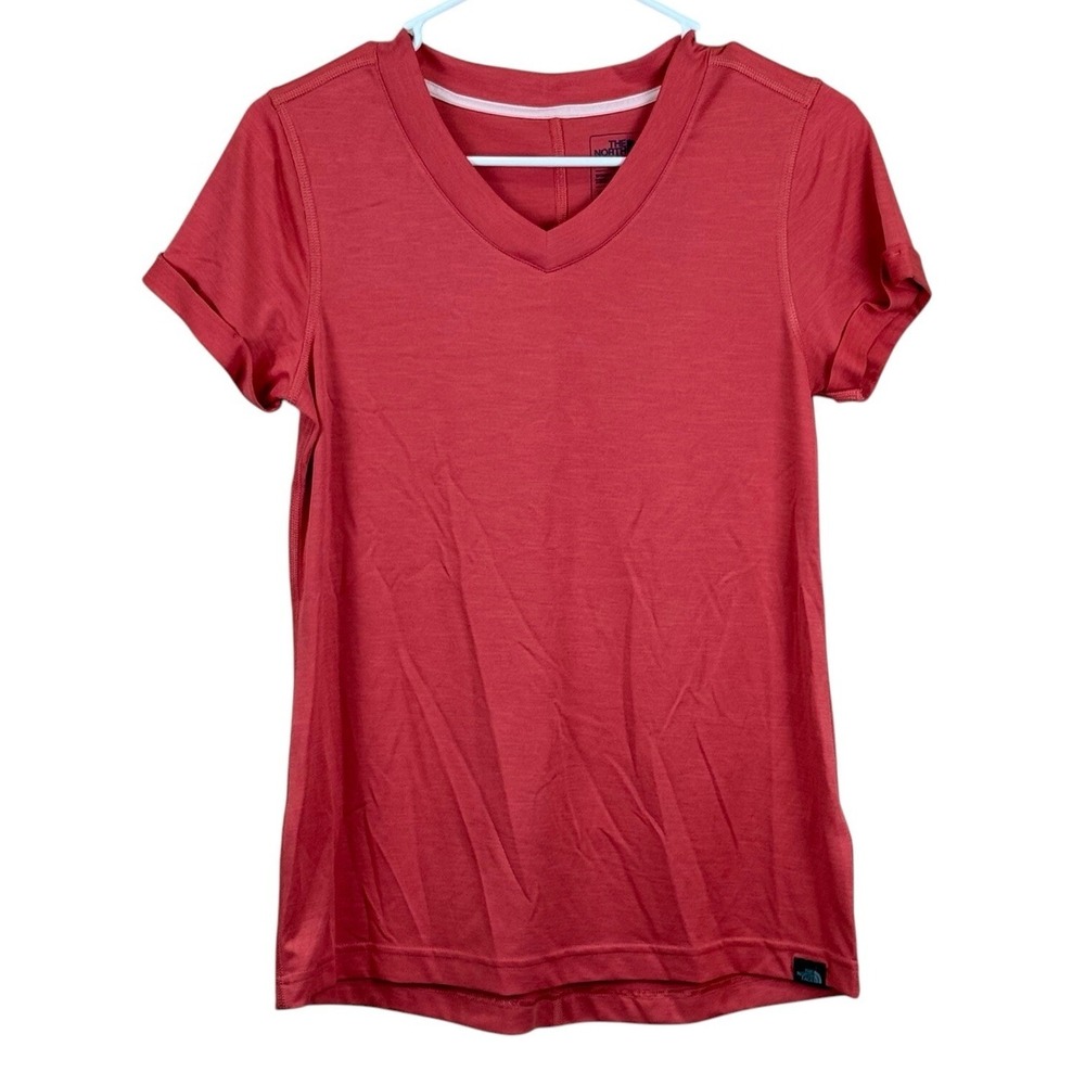 The North Face Flash Dry Shirt Women's Size S Salmon Stretch V Neck Short Sleeve